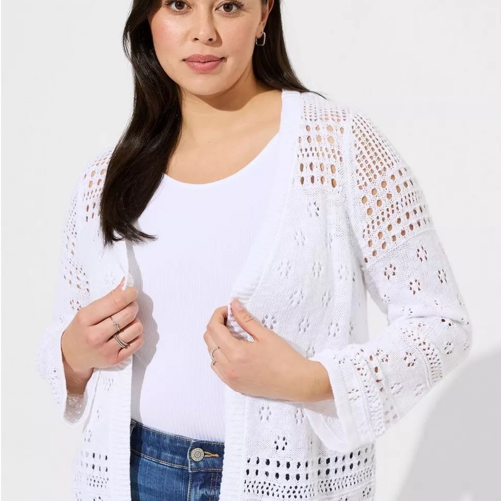 torrid White Open-Knit Crochet Cardigan